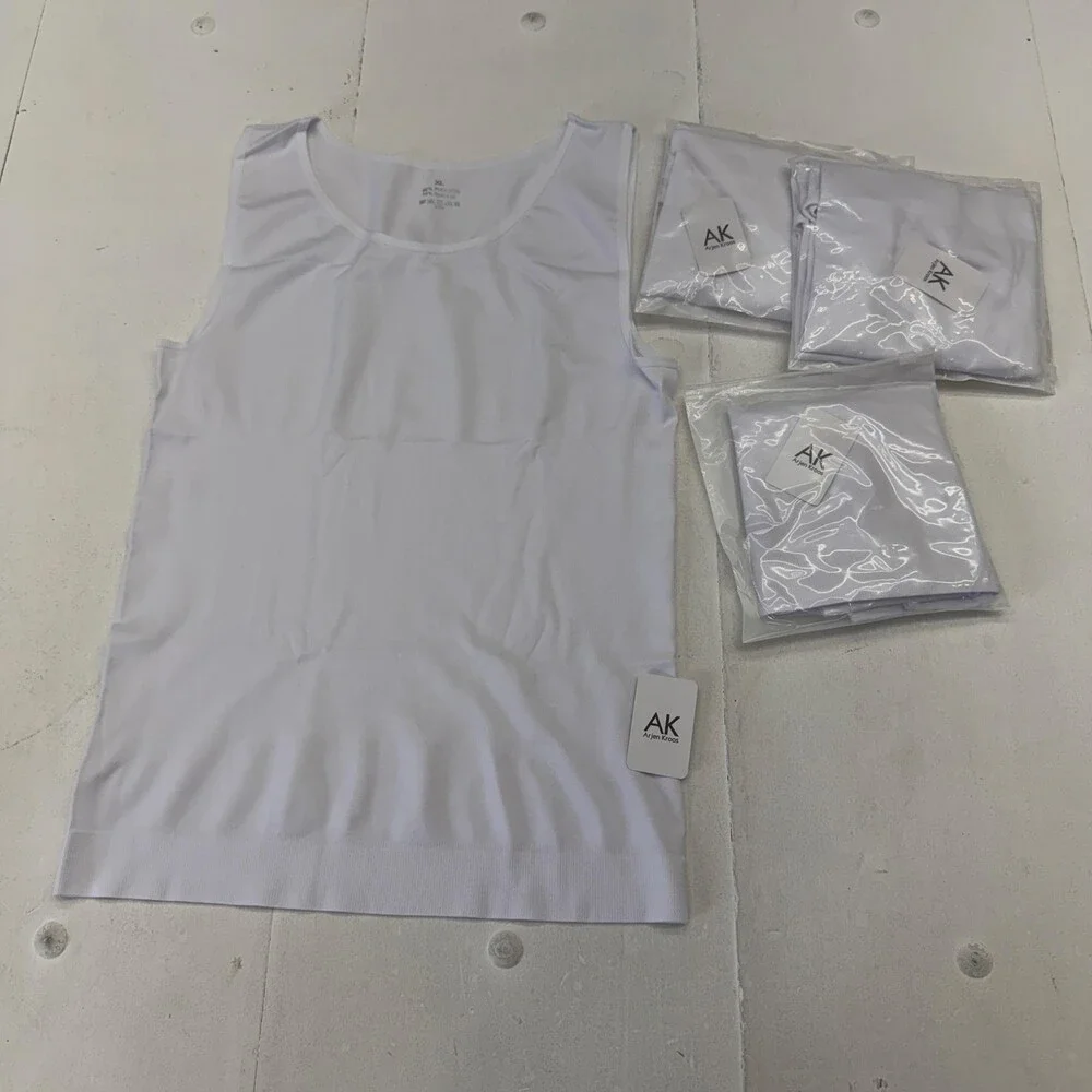 Arjen Kroos Tank Undershirt Mens XL White Shapewear 4 Pack Microfiber Stretch